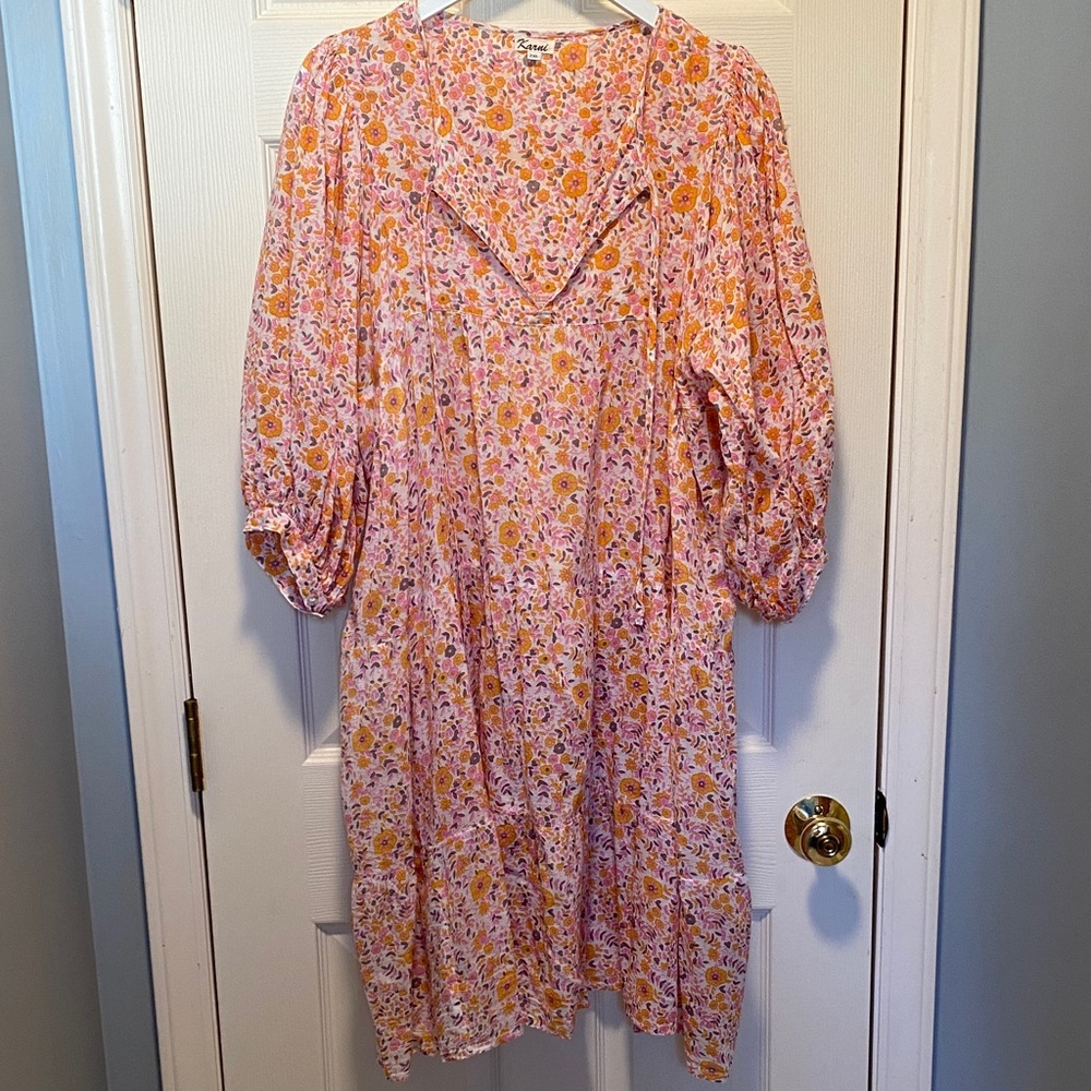 Karni Floral Print Cotton Tiered Dress